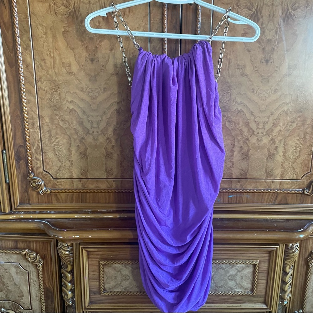 Purple Draped Dress with Chain Straps